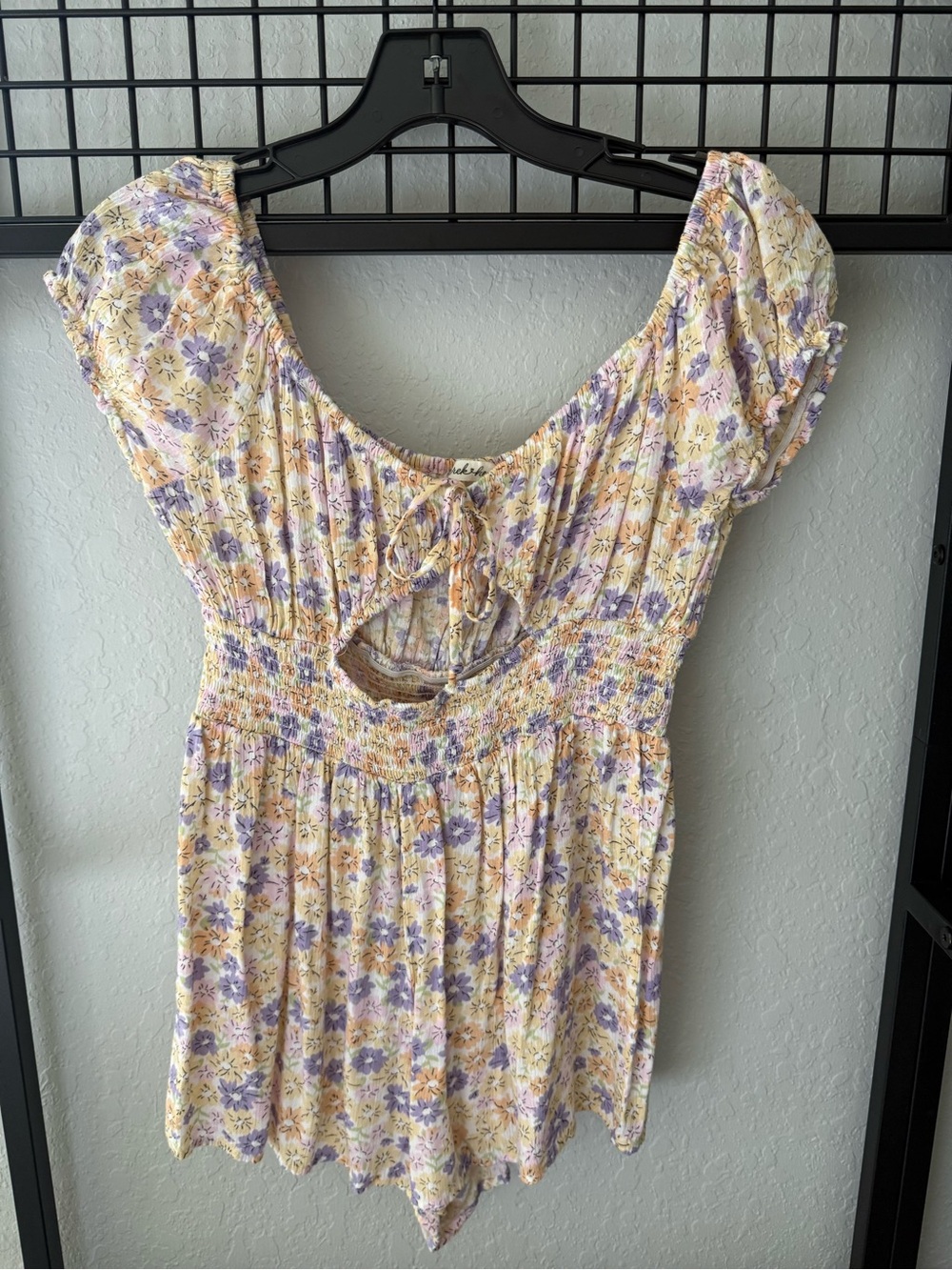 Derek Heart Pastel Yellow & Lavender Floral Tie-Front Romper